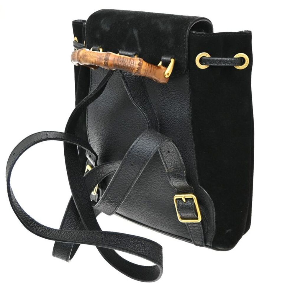 Gucci Vintage Bamboo Backpack Suede Black Suede Backpack Bag - Picture 4 of 16